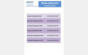 Permanence inscriptions 2016/2017