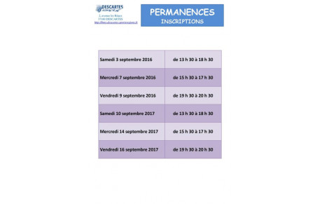 Permanence inscriptions 2016/2017